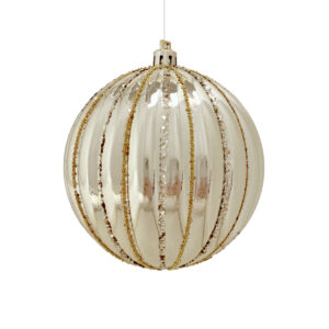 10cm GLITTER STRIPE PUMPKIN BAUBLE