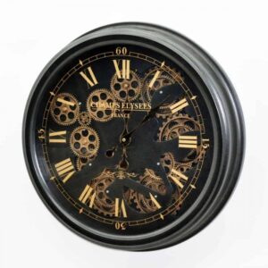 52.5cm BLACK & GOLD GEARS WALL CLOCK