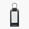 MED BLACK S/STEEL & GLASS RECT LANTERN