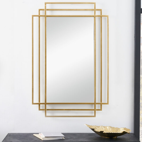 GOLD METAL ART DECO RECTANGULAR WALL MIRROR - Image 6
