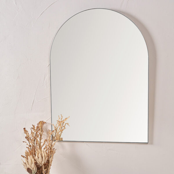 BRUSHED SILVER  SLIM FRAME TALL ARCH WALL MIRROR - Image 5