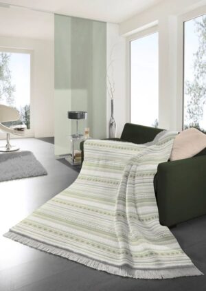 140x180 GREEN KIAN STRIPE C/RICH THROW