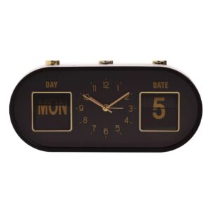 BLACK & GOLD HOMETIME CALENDAR ALARM CLOCK