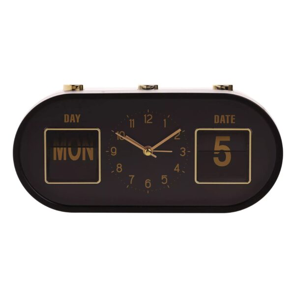BLACK & GOLD HOMETIME CALENDAR ALARM CLOCK