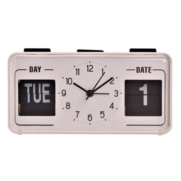WHITE & BLACK HOMETIME CALENDAR ALARM CLOCK