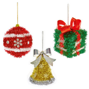 16cm TINSEL HANGING TREE DECORATION