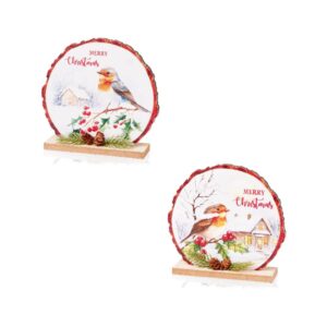 15cm WOODEN ROBIN SCENE