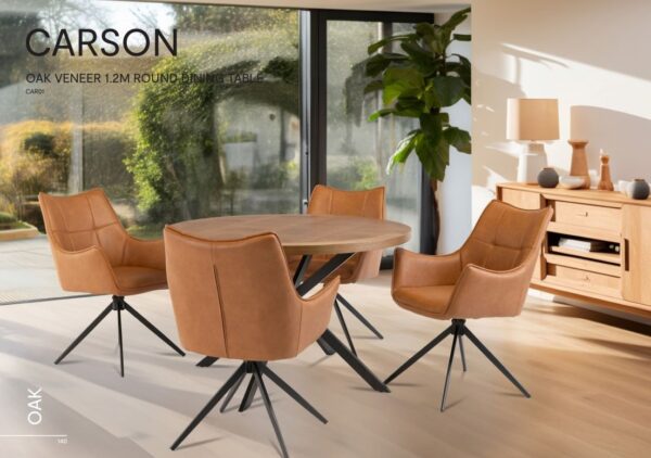 CARSON 1.2m ROUND OAK VENEER DINING TABLE - Image 2