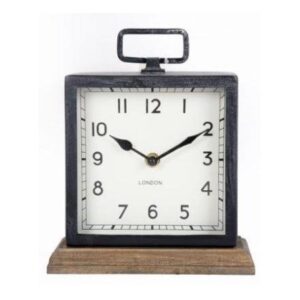 METAL CLOCK WOOD BASE 21x18cm