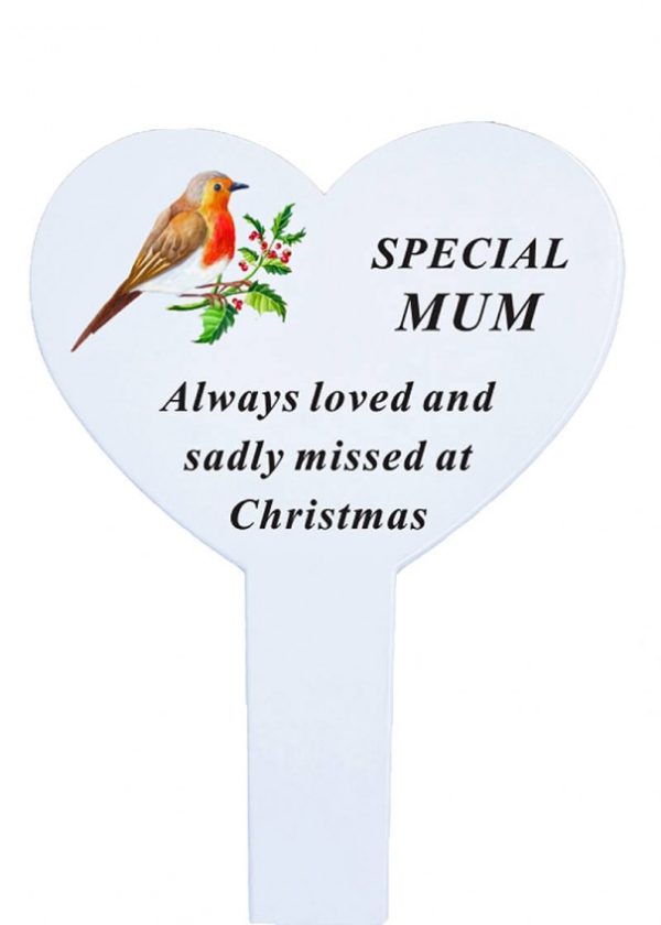 MUM - XMAS ROBIN HEART STAKE