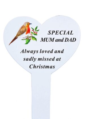 MUM & DAD - XMAS ROBIN HEART STAKE