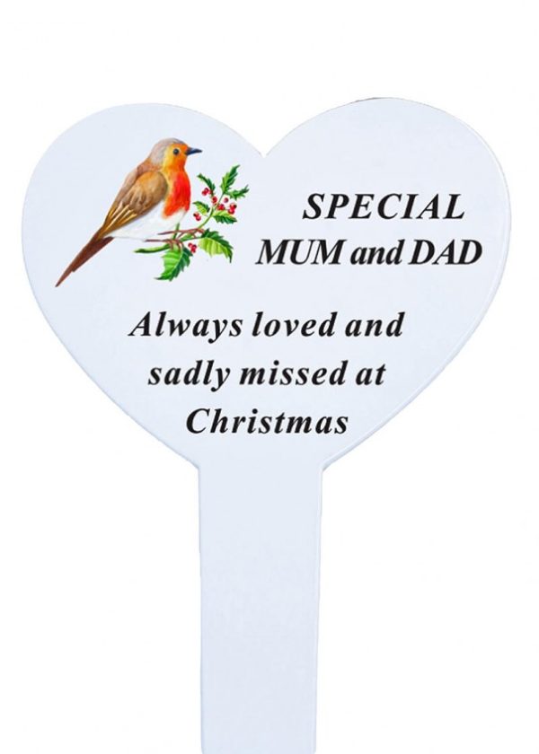 MUM & DAD - XMAS ROBIN HEART STAKE