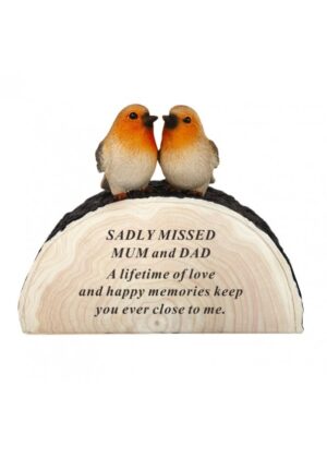 MUM & DAD TWO ROBINS ON A LOG
