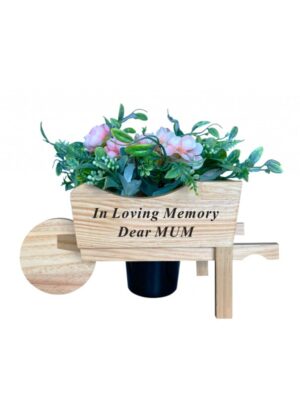 MUM- WOOD WHEELBARROW w/ FLOWERS