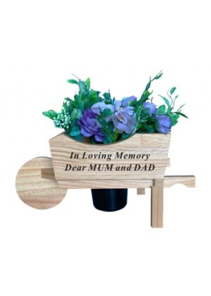 MUM & DAD - WOOD WHEELBARROW w/ FLOWERS