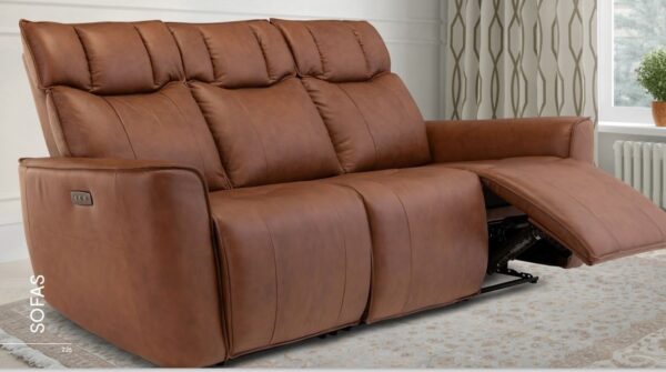 DOLFINO TAN LEATHER 3 SEATER SOFA  - E/RECLINING - Image 2