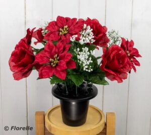 POINSETTIA ROSE GYP GRAVE POT