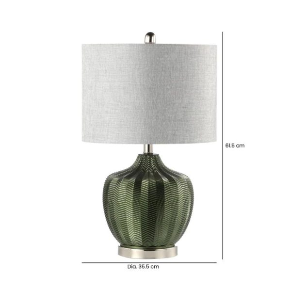 61.5cm GREEN RIBBED GLASS TABLE LAMP WITH GREY - Image 2