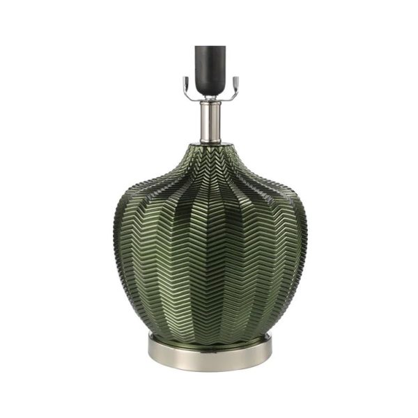 61.5cm GREEN RIBBED GLASS TABLE LAMP WITH GREY - Image 3