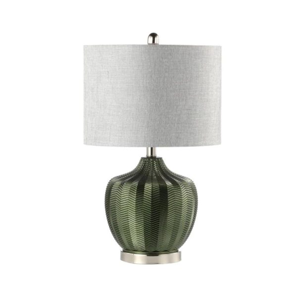 61.5cm GREEN RIBBED GLASS TABLE LAMP WITH GREY