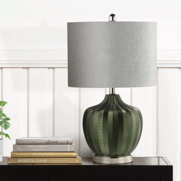 61.5cm GREEN RIBBED GLASS TABLE LAMP WITH GREY - Image 5