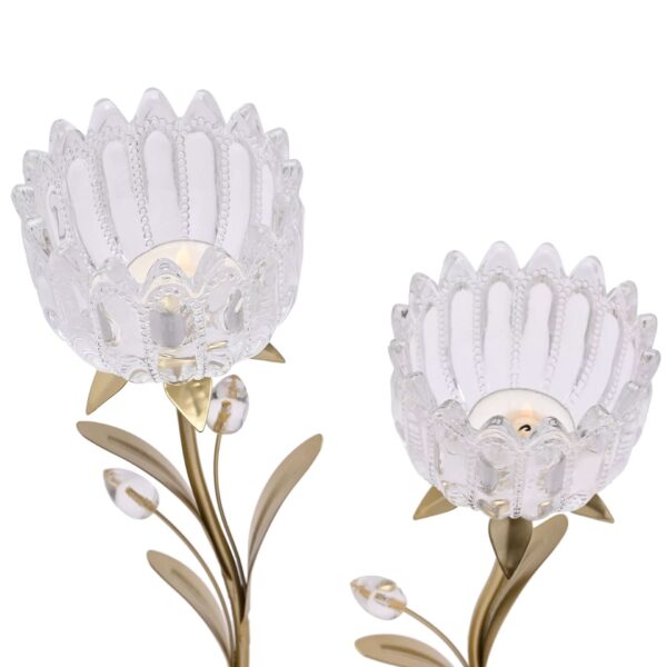 HESTIA 2 STEM CANDLE HOLDER w/ CLEAR GLASS ON GOLD BASE - Image 2