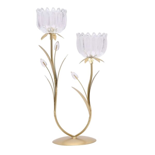 HESTIA 2 STEM CANDLE HOLDER w/ CLEAR GLASS ON GOLD BASE