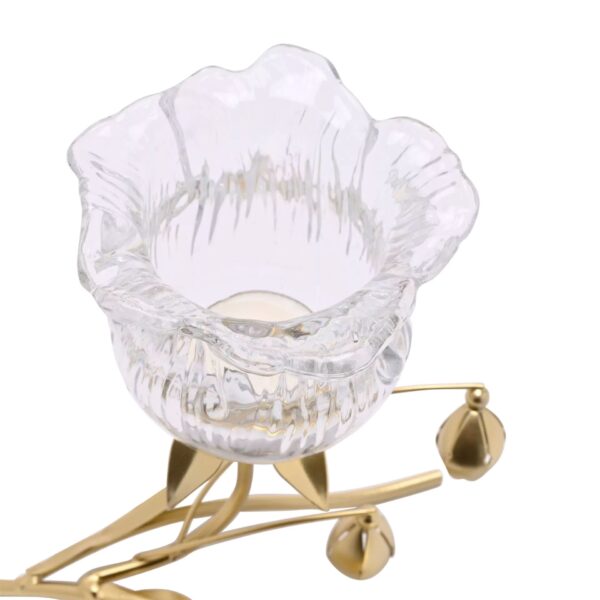 HESTIA SINGLE STEM CLEAR GLASS FLOWER CANDLE HOLDER w/ GOLD STEM - Image 2