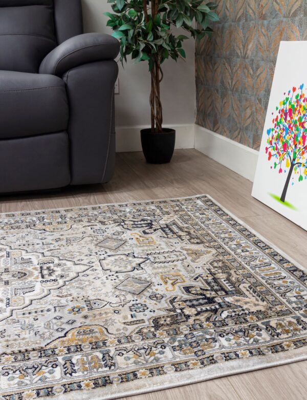 120x170 AZIZA MEDALLION GREY RUG - Image 4