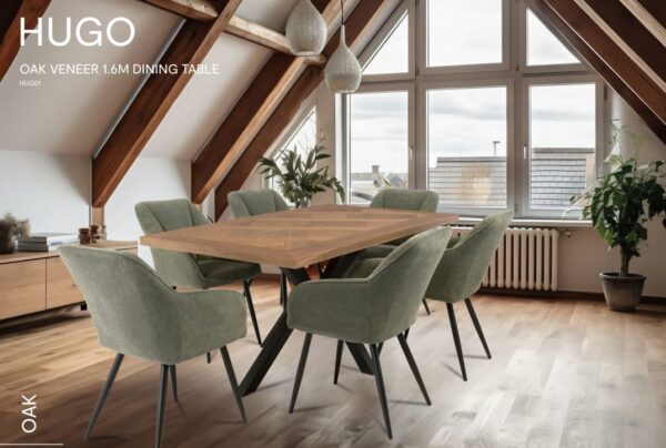HUGO 1.6m OAK VENEER DINING TABLE - Image 4