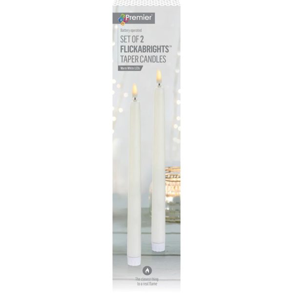 2pk CREAM FLICKERBRIGHT TAPER CANDLES