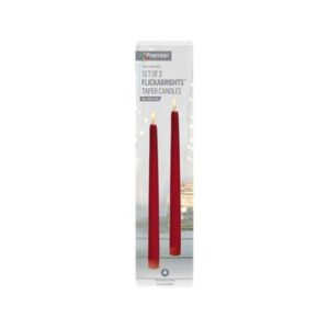 2pk RED FLICKERBRIGHT TAPER CANDLES
