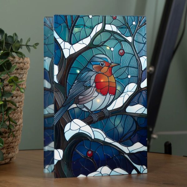 21x13cm STAINED GLASS LIT ROBIN - Image 2