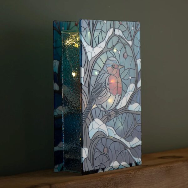 21x13cm STAINED GLASS LIT ROBIN - Image 3