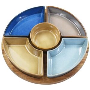 SNACK DISHES & WOOD TRAY 5 SECTION