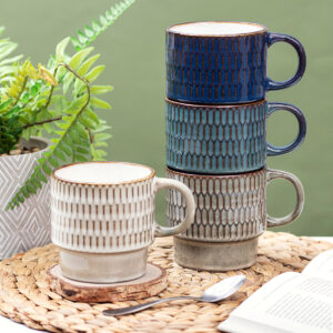 SET 4 REACTIVE GLAZE STACKING MUGS