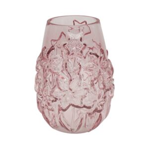 20cm SMALL PINK FLORAL GLASS VASE