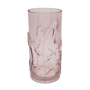 25cm PINK FLORAL STRAIGHT GLASS VASE