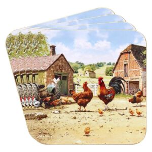 COCKEREL & HEN COASTERS SET 4