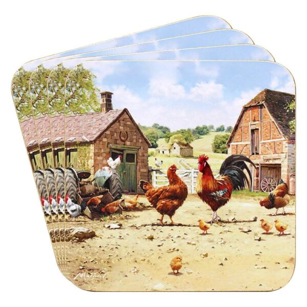 COCKEREL & HEN COASTERS SET 4