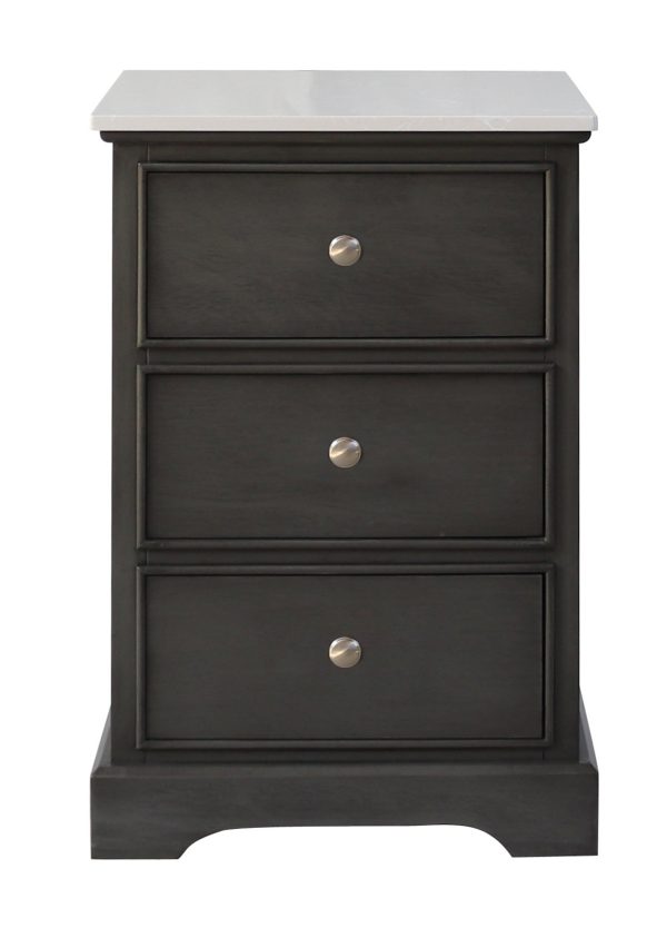 RUSSELL 3 DWR BEDSIDE CHEST w/ WHITE MARBLE TOP