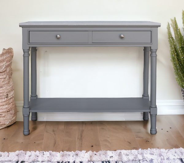 SOFT GREY 2 DWR CONSOLE TABLE w/ WHITE MARBLE TOP & SHELF - Image 2