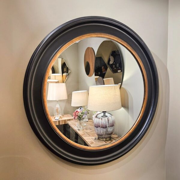 90cm MACY ROUND BLACK / GOLD WALL MIRROR - Image 2