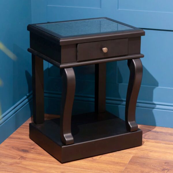 SCROLL BLACK END TABLE W/DRAWER w/ MIRROR - Image 3