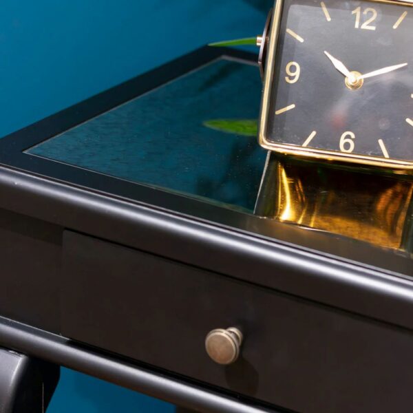 SCROLL BLACK END TABLE W/DRAWER w/ MIRROR - Image 5