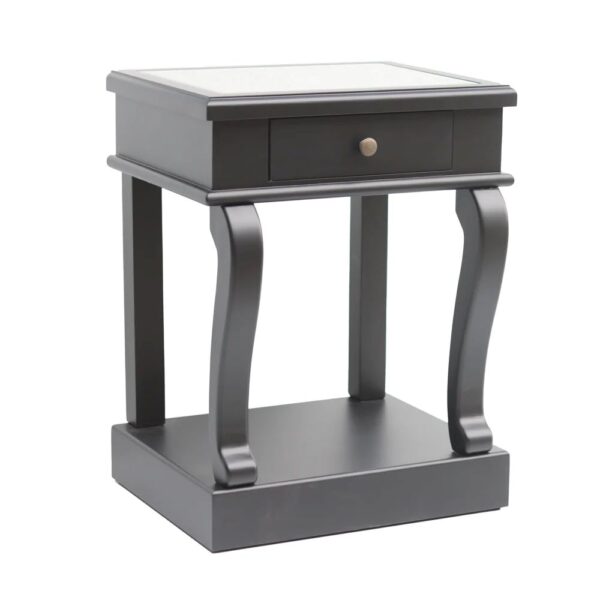 SCROLL BLACK END TABLE W/DRAWER w/ MIRROR
