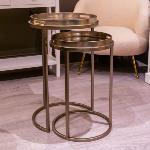 LYRA SET OF 2 CHAMPAGNE CAGE SIDE TABLES - Image 3