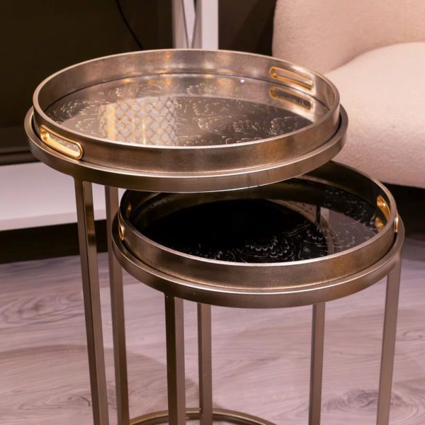 LYRA SET OF 2 CHAMPAGNE CAGE SIDE TABLES - Image 5