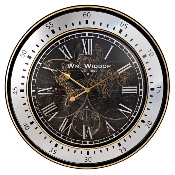 80cm MOVING GEARS & WORLD MAP WALL CLOCK