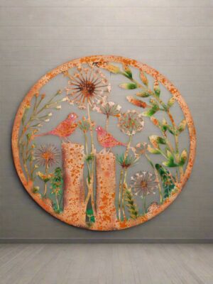 60cm PEELING BLACKBIRD & FLOWERS WALL ART